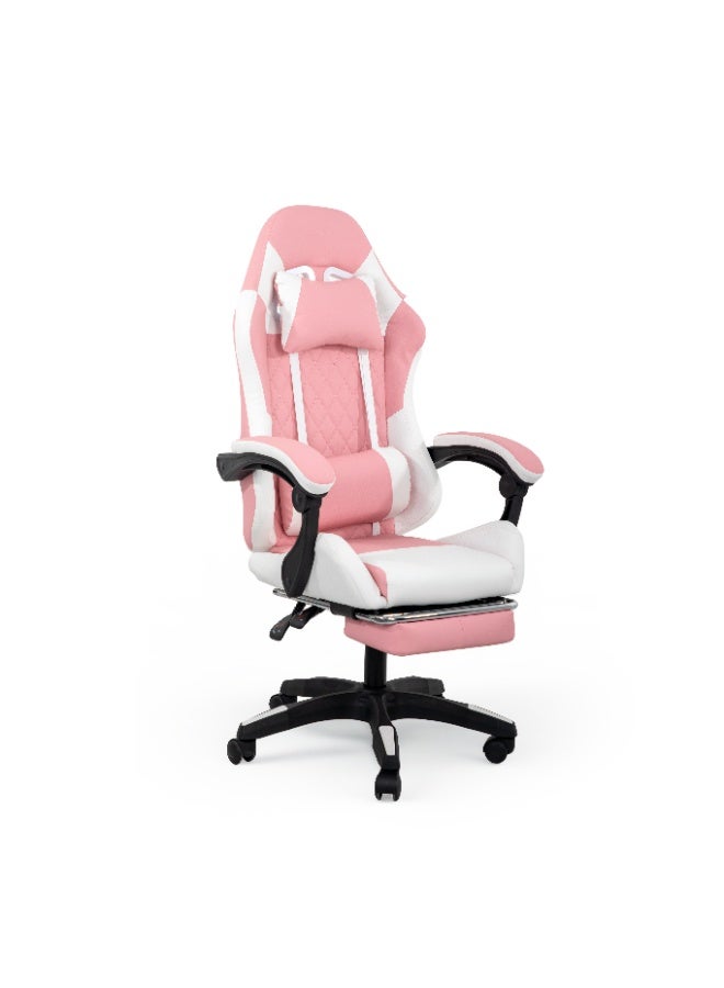 Multi Home Furniture White and Pink Gaming Chair with PVC Leather Ergonomic Chair with Footrest, Reclining Backrest, Lumbar Support, Back Support - Adjustable Height Gaming Chair for Office & Study - Image 1